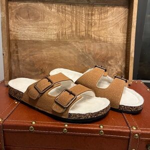 NWOT Women’s Cork Sandals, Fur Lined, Double Buckle, Size 10